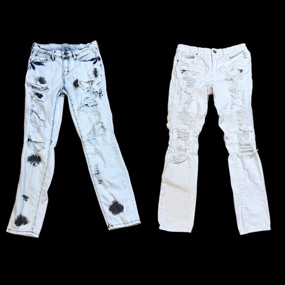 Rue 21 Jeans Bundle Mens Blue Acid Wash 30/32 White Moto S/30 Rave Skater - Picture 1 of 11